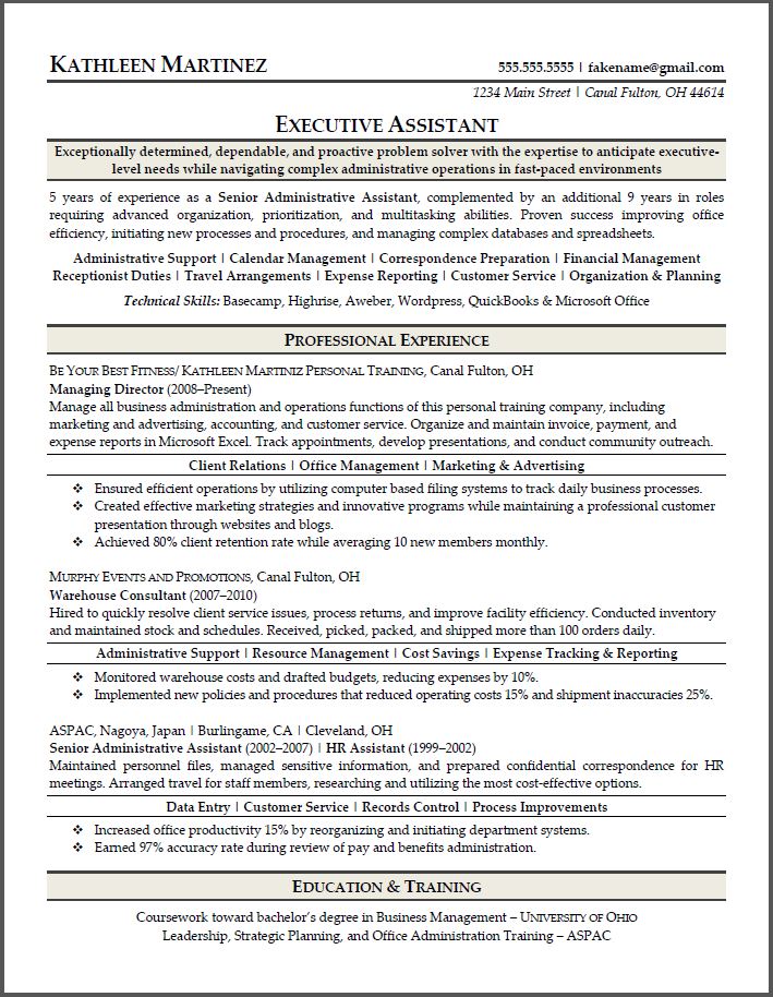 Executive resume sample free